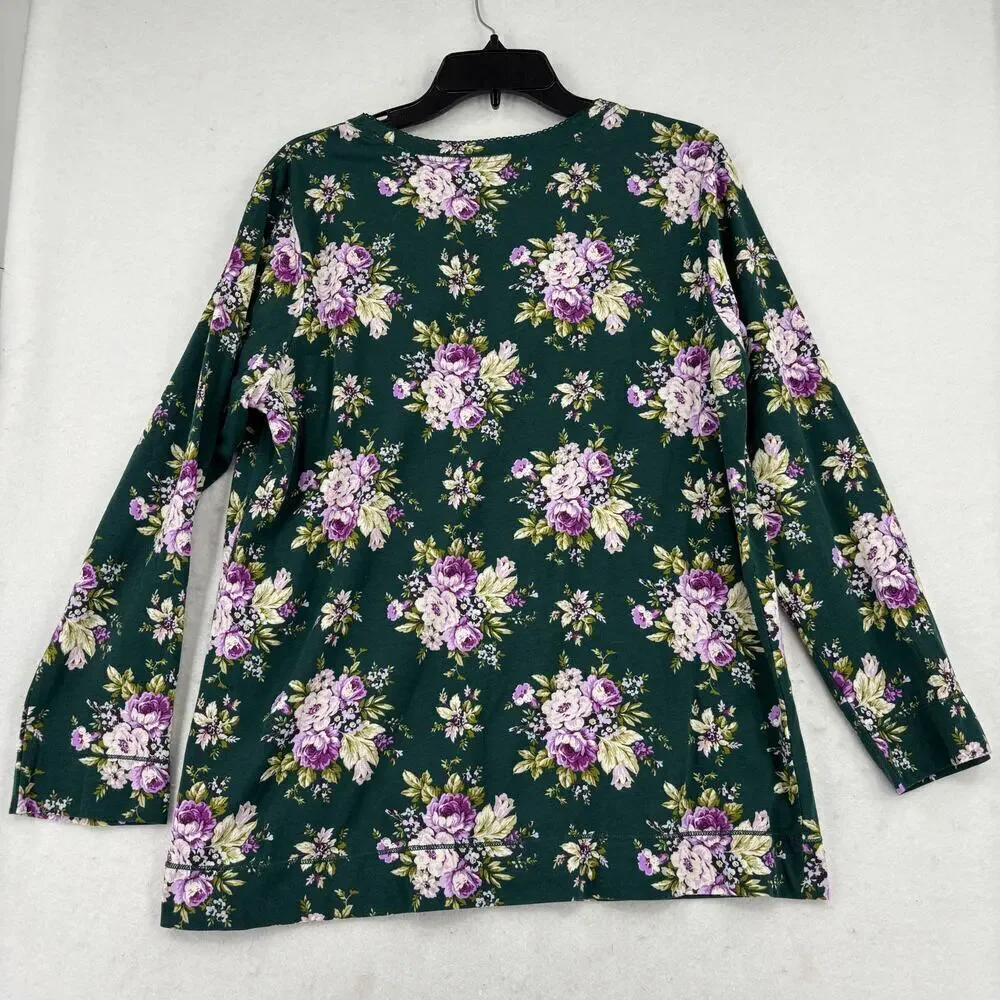 Carole Hochman 2 Piece Pajama Set Size M Green‎ Floral Heavenly Soft Sleepwear